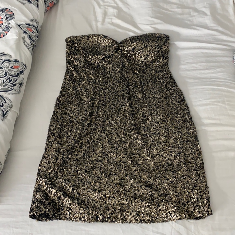 Dots Gold Sequin Strapless Dress Sz XL
